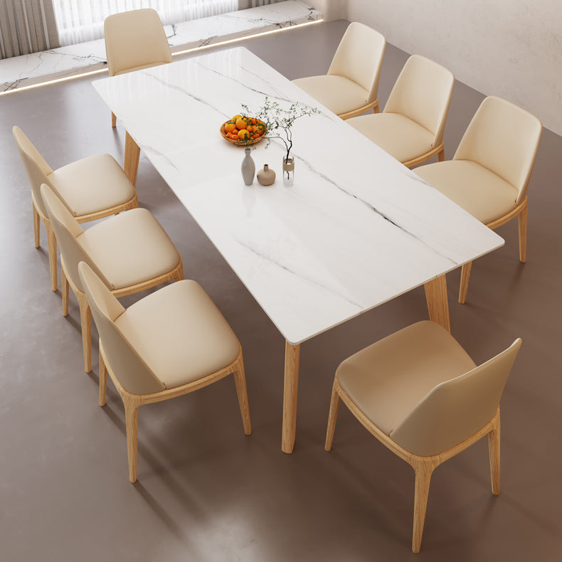 Mid-Century Stone top Dining Table Rectangle Dining Table with Natural Legs