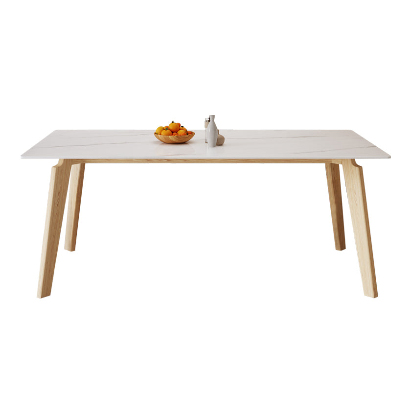 Mid-Century Stone top Dining Table Rectangle Dining Table with Natural Legs