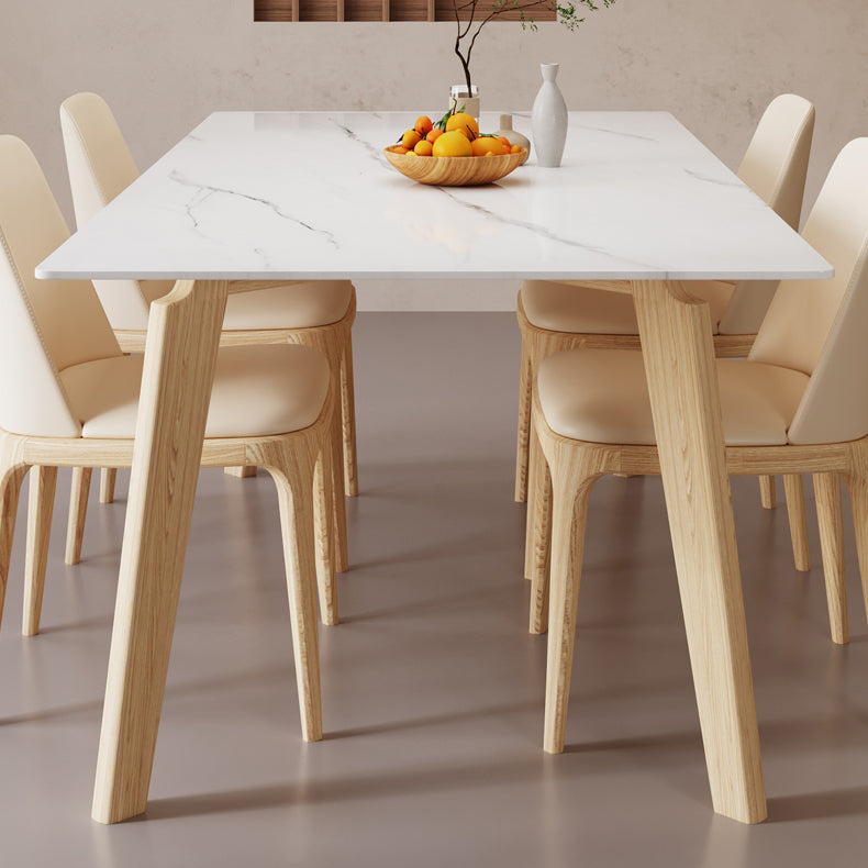 Mid-Century Stone top Dining Table Rectangle Dining Table with Natural Legs