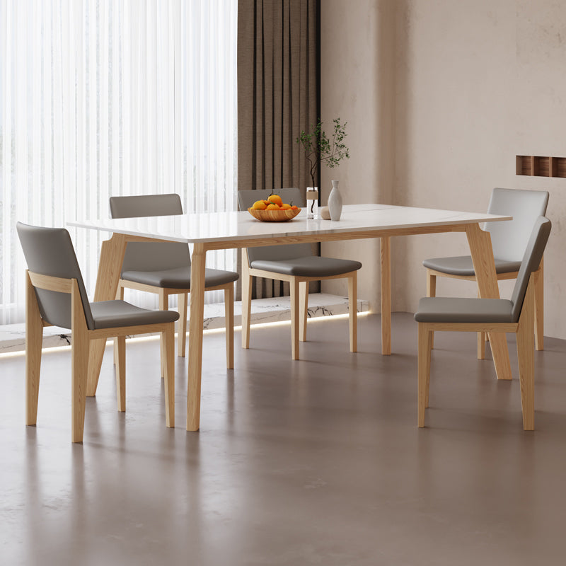 Mid-Century Stone top Dining Table Rectangle Dining Table with Natural Legs