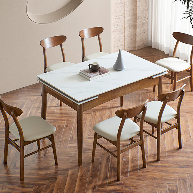 Modern Rectangle Dining Table Stone Top Extension Dining Table