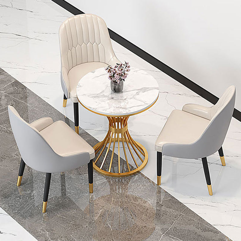 Contemporary Dining Table with Metal Pedestal Base White Top Table for Home