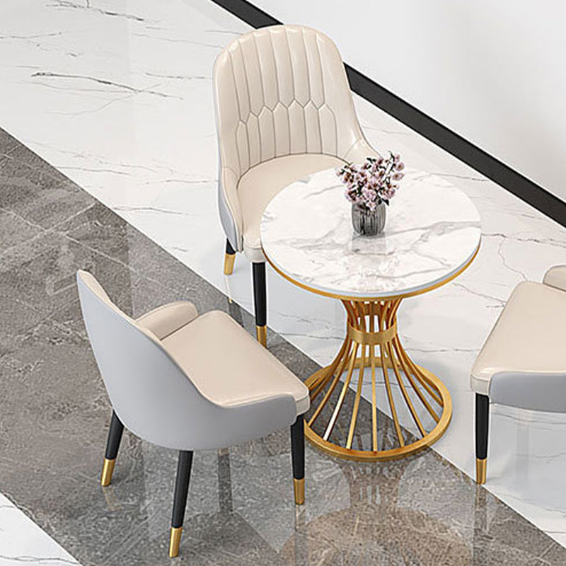 Contemporary Dining Table with Metal Pedestal Base White Top Table for Home