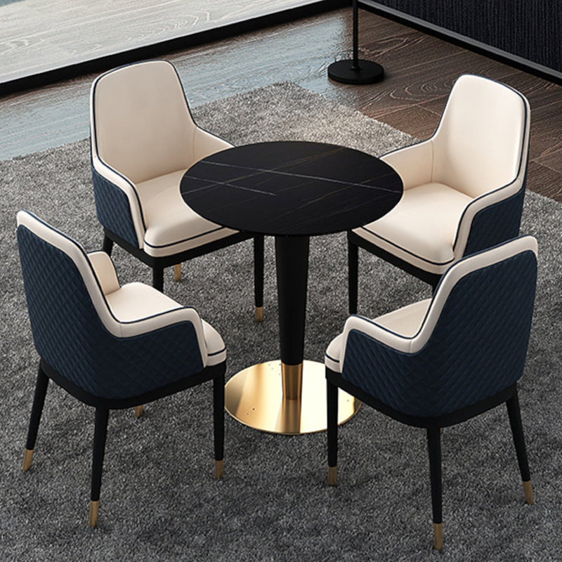 Black Stone Top Table with Pedestal Base Traditional Luxury Round Dining Table