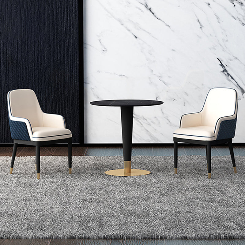 Black Stone Top Table with Pedestal Base Traditional Luxury Round Dining Table