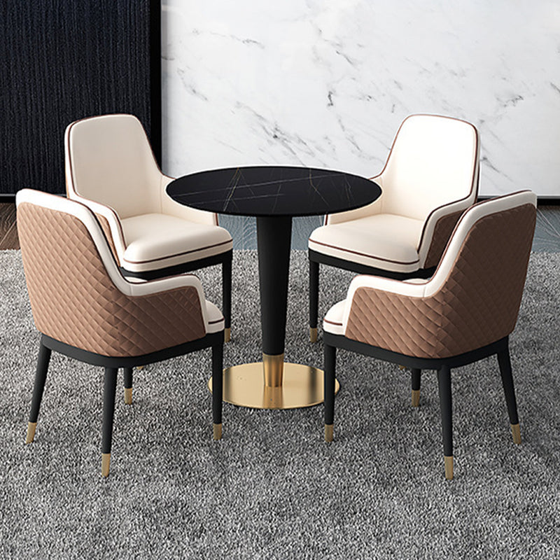Black Stone Top Table with Pedestal Base Traditional Luxury Round Dining Table