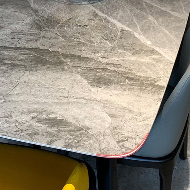 Industrial Rectangle Dining Table Gray Stone Top Table with Black Frame