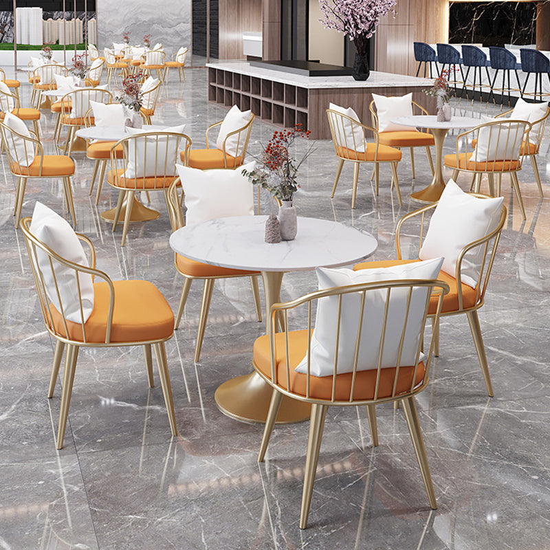 Round Traditional Luxury Dining Table White Stone Top Dinette Table