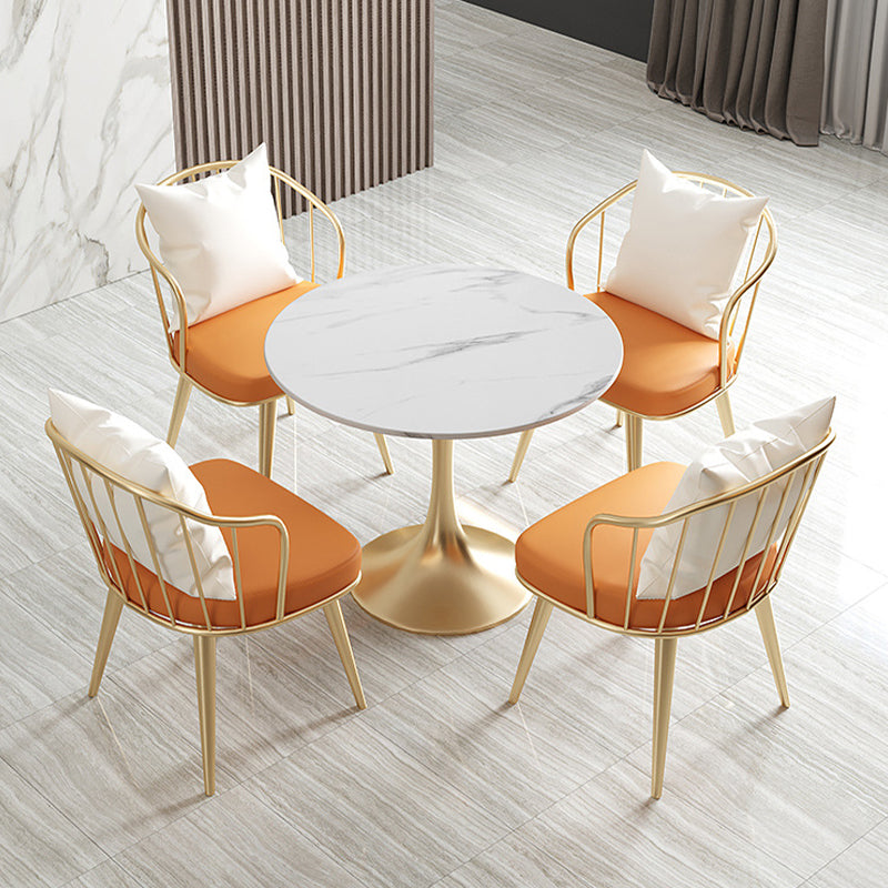 Round Traditional Luxury Dining Table White Stone Top Dinette Table