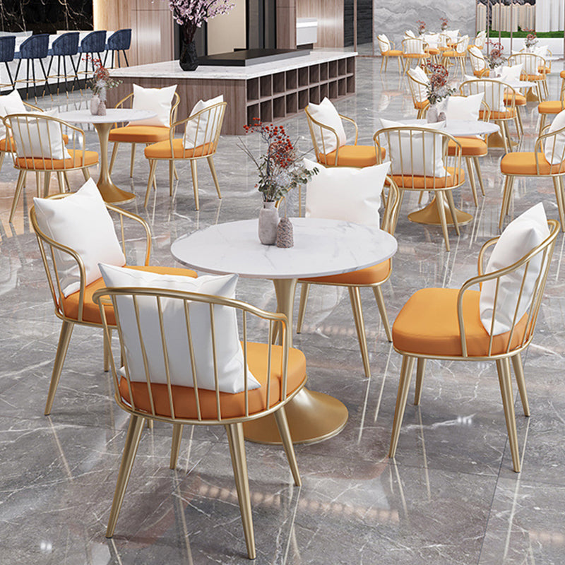 Round Traditional Luxury Dining Table White Stone Top Dinette Table