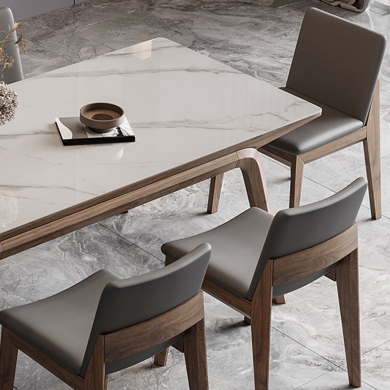 White Mid-Century Dining Table Stone Top Table with Wooden Frame