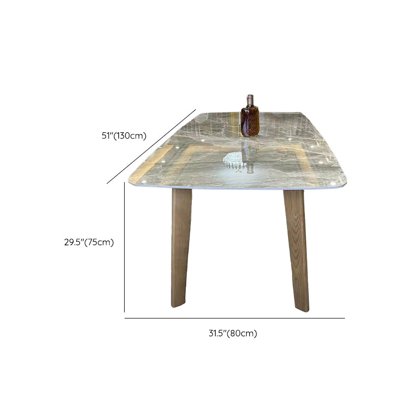 Gray Mid-Century Dining Table Stone Top Table with Wooden Base