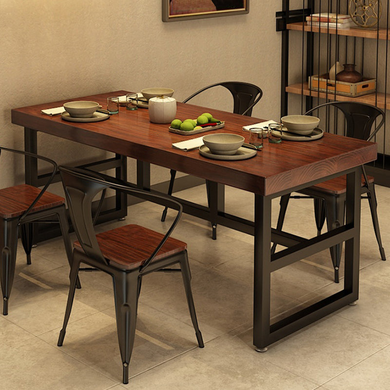 Solid Wood Industrial Dining Table Brown Dinette Table with Metal Frame