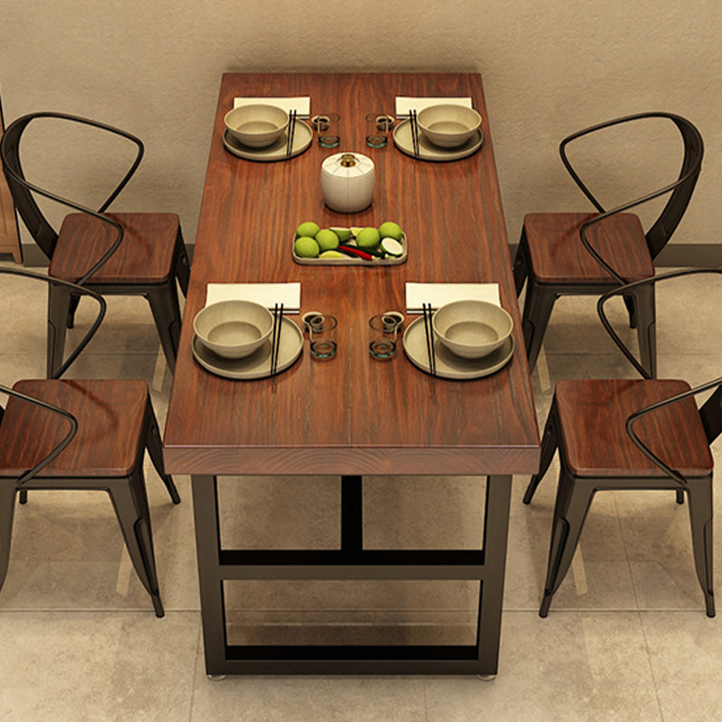 Solid Wood Industrial Dining Table Brown Dinette Table with Metal Frame