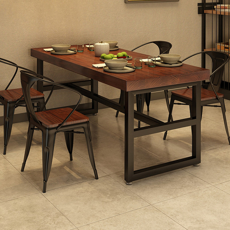Solid Wood Industrial Dining Table Brown Dinette Table with Metal Frame
