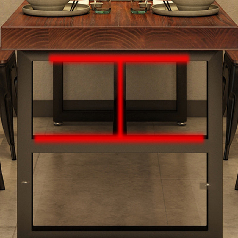 Solid Wood Industrial Dining Table Brown Dinette Table with Metal Frame