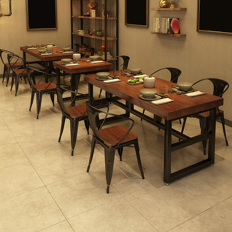 Solid Wood Industrial Dining Table Brown Dinette Table with Metal Frame