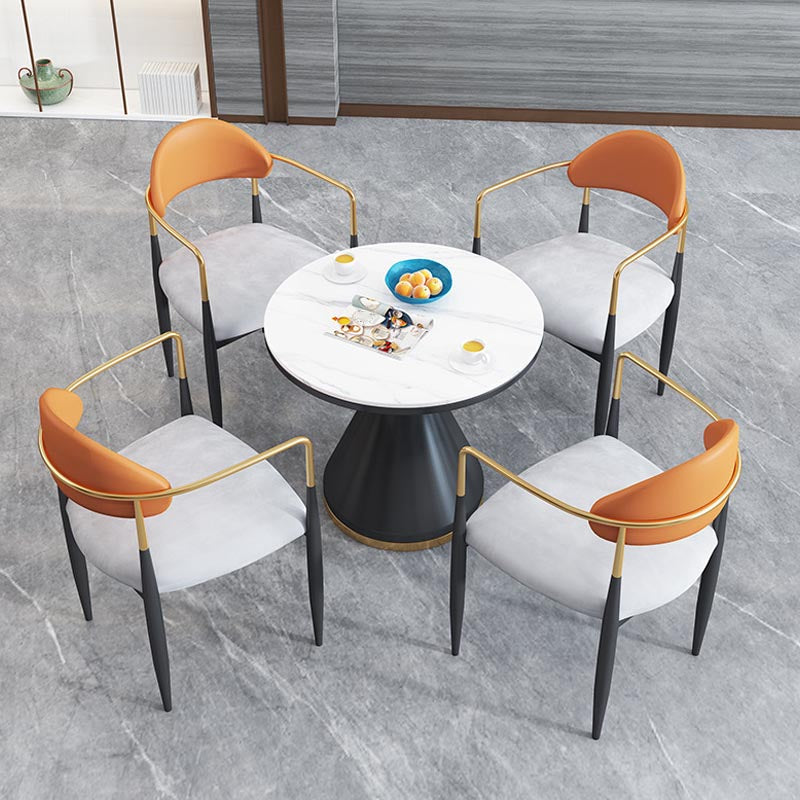 Modern Round Dining Table for Home Glossy Stone Dinette Table with Metal Base