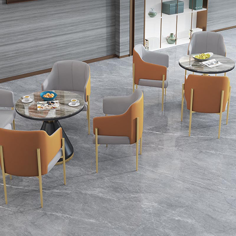 Modern Round Dining Table for Home Glossy Stone Dinette Table with Metal Base