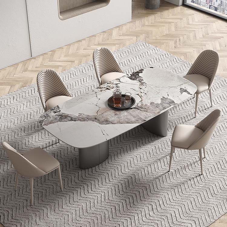 Modern Sintered Stone Dining Table Rectangle Table with Metal Legs for Home Use