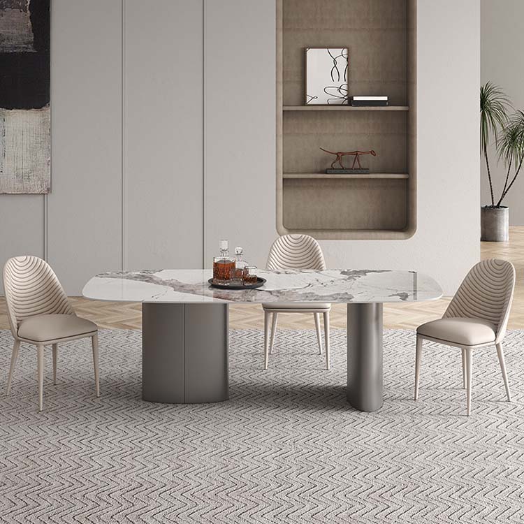 Modern Sintered Stone Dining Table Rectangle Table with Metal Legs for Home Use