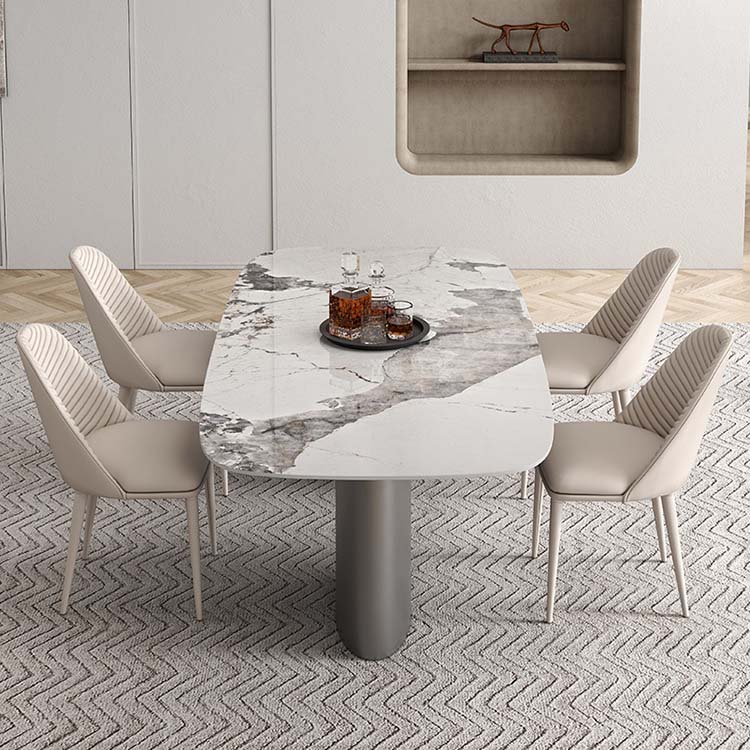 Modern Sintered Stone Dining Table Rectangle Table with Metal Legs for Home Use