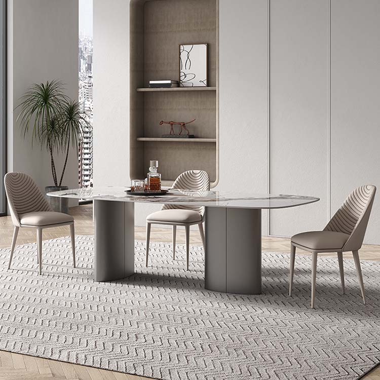 Modern Sintered Stone Dining Table Rectangle Table with Metal Legs for Home Use