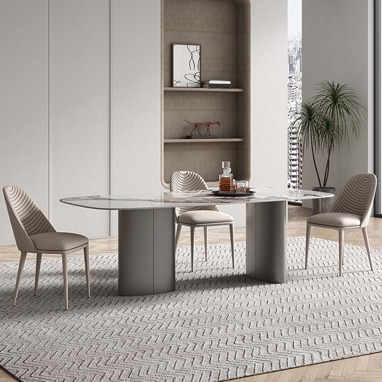 Modern Sintered Stone Dining Table Rectangle Table with Metal Legs for Home Use