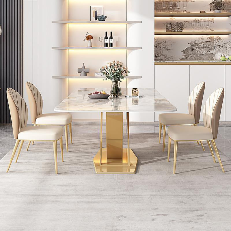 Glam Dining Rectangle Table Sintered Stone Table with Metal Legs for Kitchen