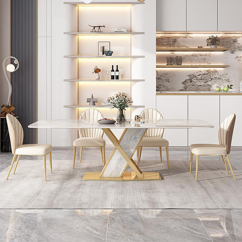 Glam Dining Rectangle Table Sintered Stone Table with Metal Legs for Kitchen