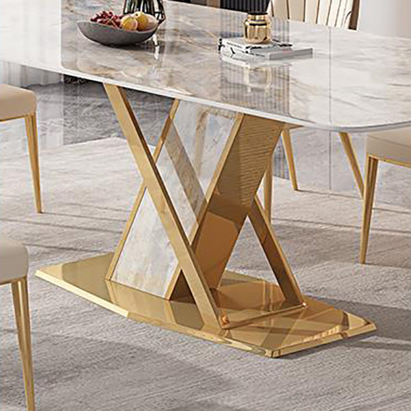 Glam Dining Rectangle Table Sintered Stone Table with Metal Legs for Kitchen