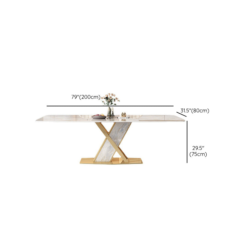 Glam Dining Rectangle Table Sintered Stone Table with Metal Legs for Kitchen