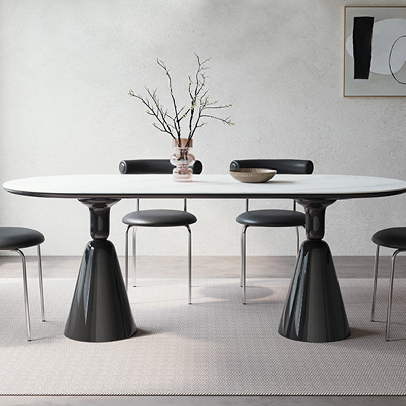 Modern Stone Ellipse Dining Table with Double Pedestal Base Table for Dining Room
