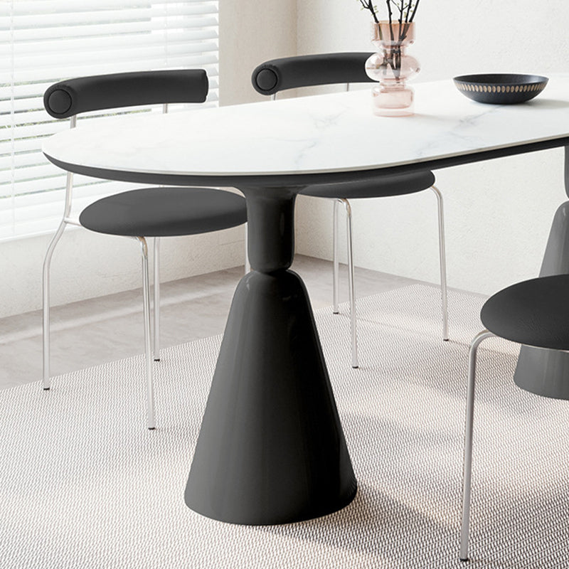 Modern Stone Ellipse Dining Table with Double Pedestal Base Table for Dining Room