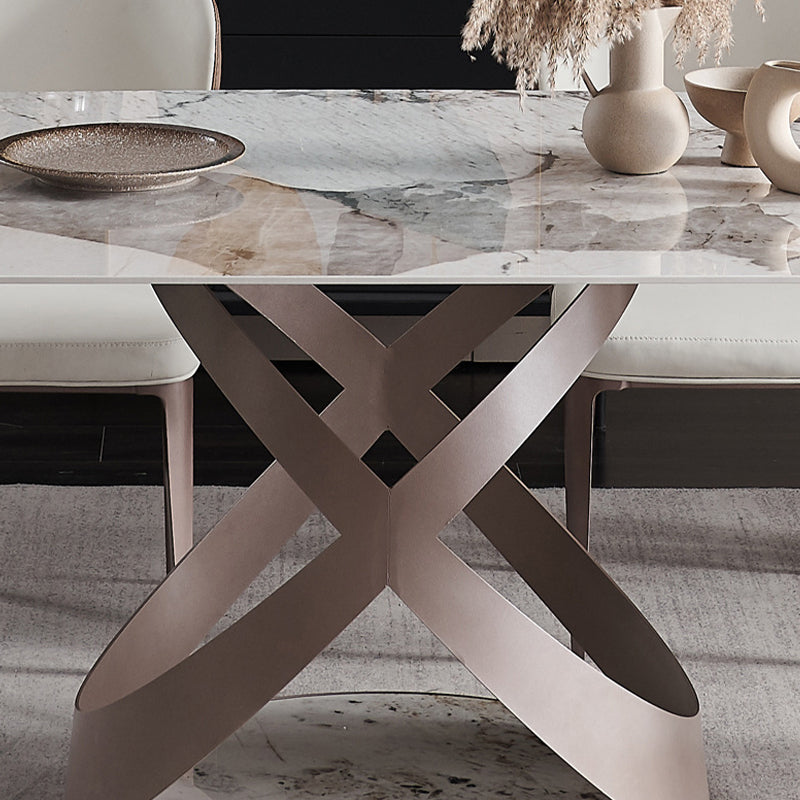 Glam Sintered Stone Dining Table Dining Rectangle Table with Metal Leg