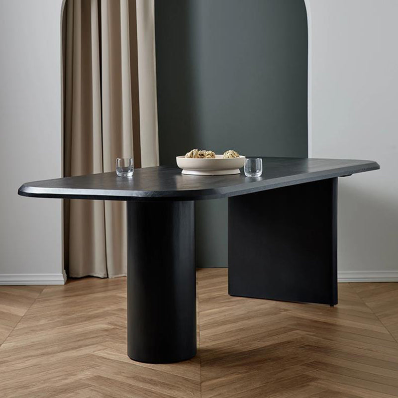 Modern Wood Dining Table with Double Pedestal Ellipse Table for Dining Room