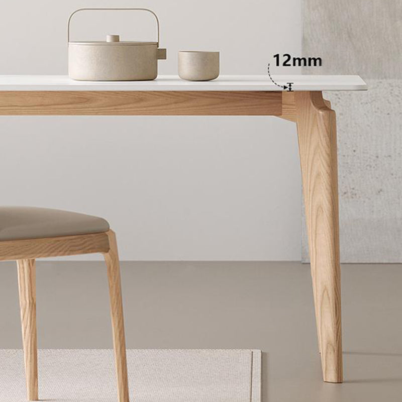 Medieval Rectangle Dining Table Sintered Stone Table with Wooden Legs