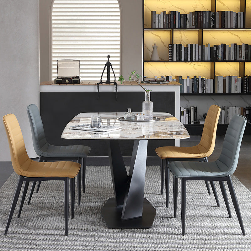 Upholstered Armless Dining Chairs Industrial Metal Legs Side Chair