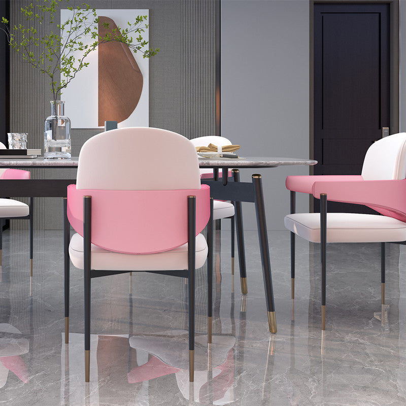 Metal Dining Room Chair Faux Leather Armless Dining Accent Chair