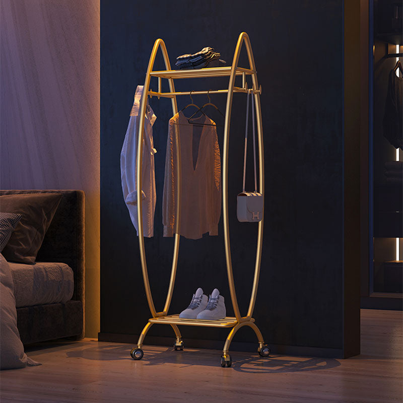 Industrial Style Coat Rack Pure Color Free Standing Metallic Coat Hanger with Shelves