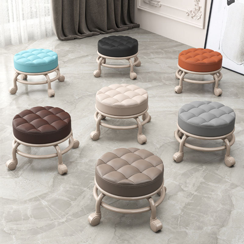 Stain Resistant Ottoman Solid PU Leather Tufted Round Ottoman with Wheels