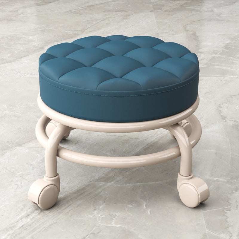 Stain Resistant Ottoman Solid PU Leather Tufted Round Ottoman with Wheels