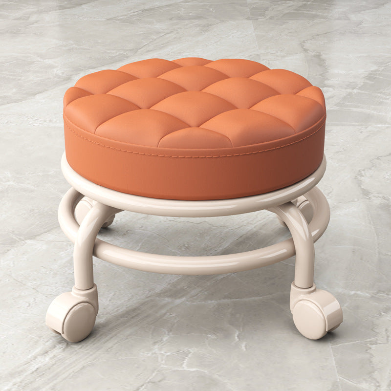 Stain Resistant Ottoman Solid PU Leather Tufted Round Ottoman with Wheels