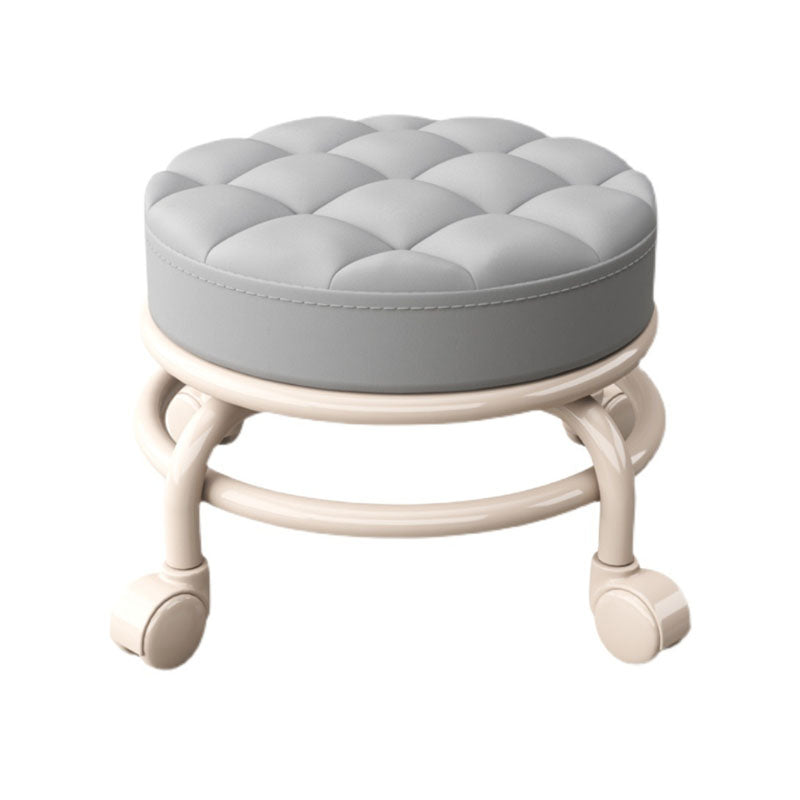 Stain Resistant Ottoman Solid PU Leather Tufted Round Ottoman with Wheels