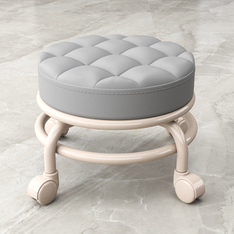 Stain Resistant Ottoman Solid PU Leather Tufted Round Ottoman with Wheels