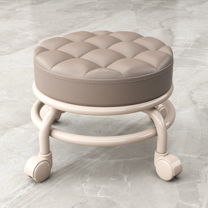 Stain Resistant Ottoman Solid PU Leather Tufted Round Ottoman with Wheels