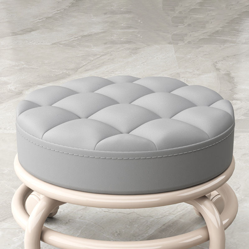 Stain Resistant Ottoman Solid PU Leather Tufted Round Ottoman with Wheels
