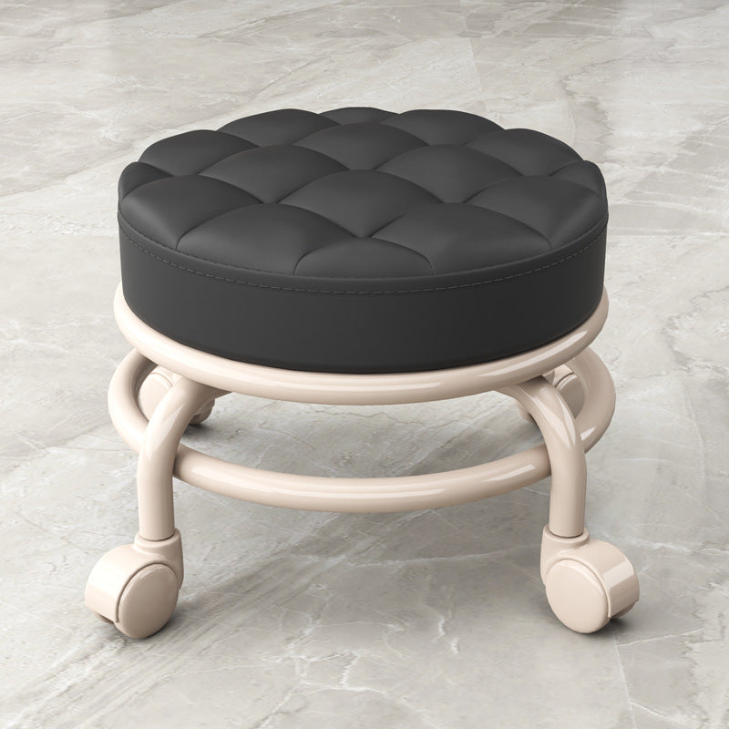 Stain Resistant Ottoman Solid PU Leather Tufted Round Ottoman with Wheels