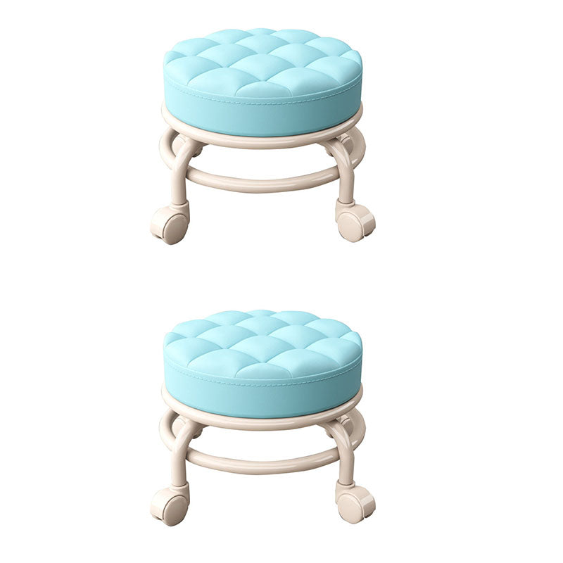 Stain Resistant Ottoman Solid PU Leather Tufted Round Ottoman with Wheels