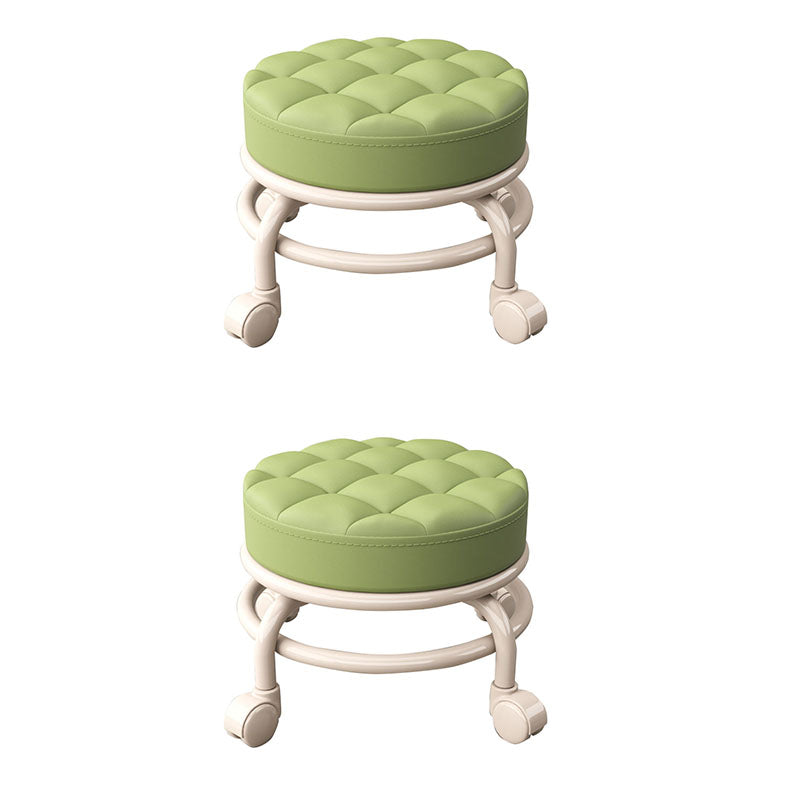 Stain Resistant Ottoman Solid PU Leather Tufted Round Ottoman with Wheels